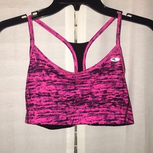 pink and black sports bra, no padding